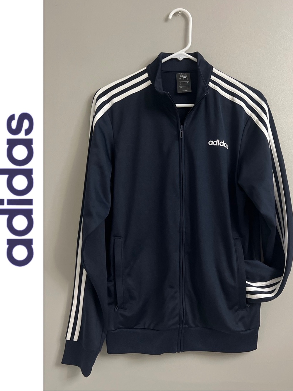 adidas Navy Track Jacket with White 3-Stripes